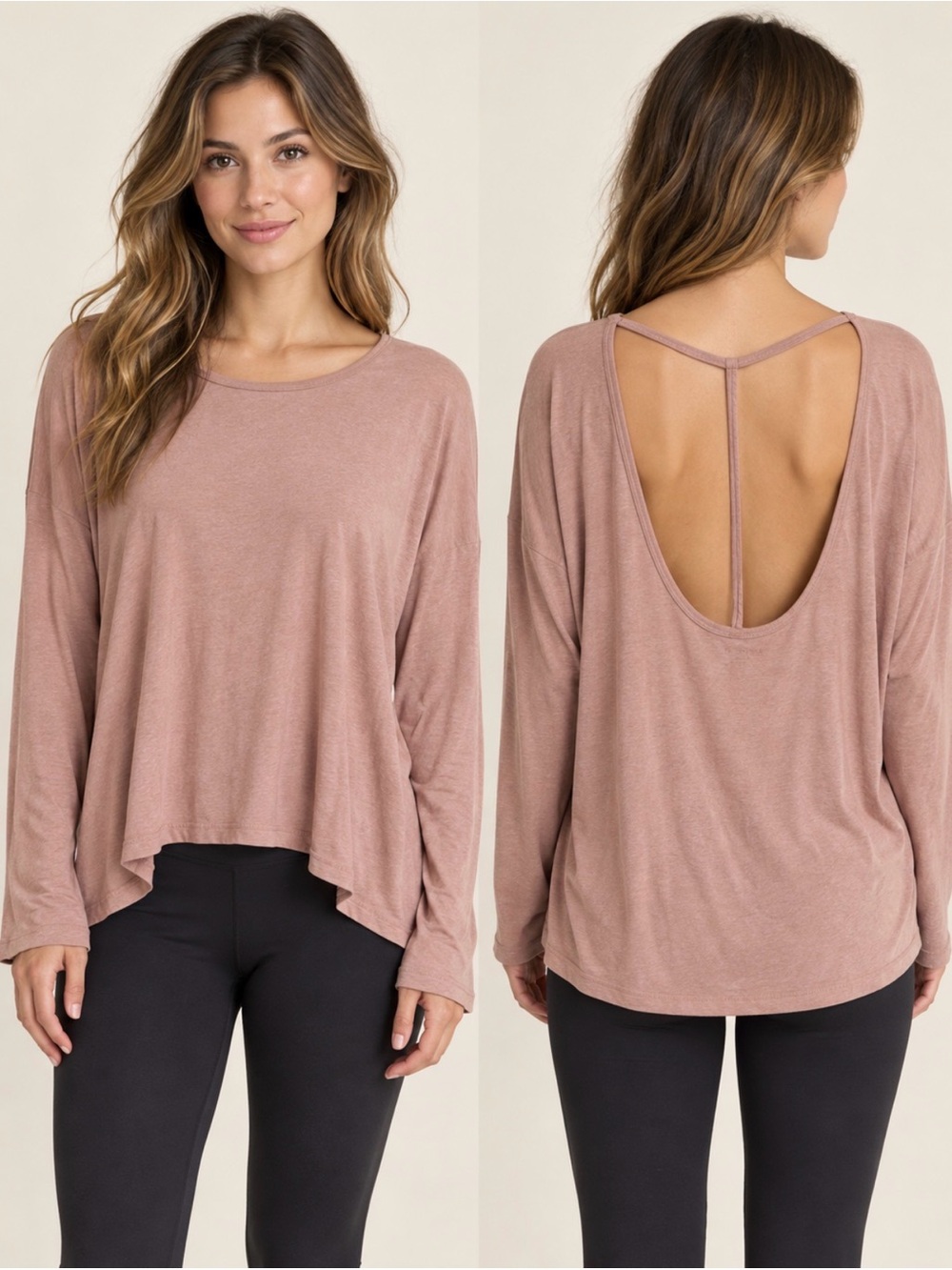 Beyond Yoga Featherweight Open Back Pullover XL Dusty Rose